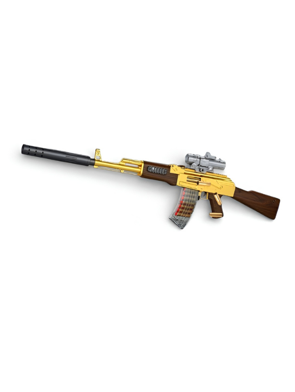 PUBG Gold AK Style Electric Soft Gun with Bullet, Scope, Silencer & Shell Ejection NX16432.