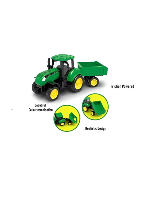 Green Diecast Toy Tractor with Detachable Trailer – Friction Powered Farm Vehicle Play Set for Kids, Realistic Agricultural Model Truck Toy TV362