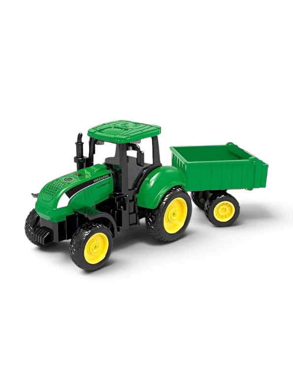 Green Diecast Toy Tractor with Detachable Trailer – Friction Powered Farm Vehicle Play Set for Kids, Realistic Agricultural Model Truck Toy TV362