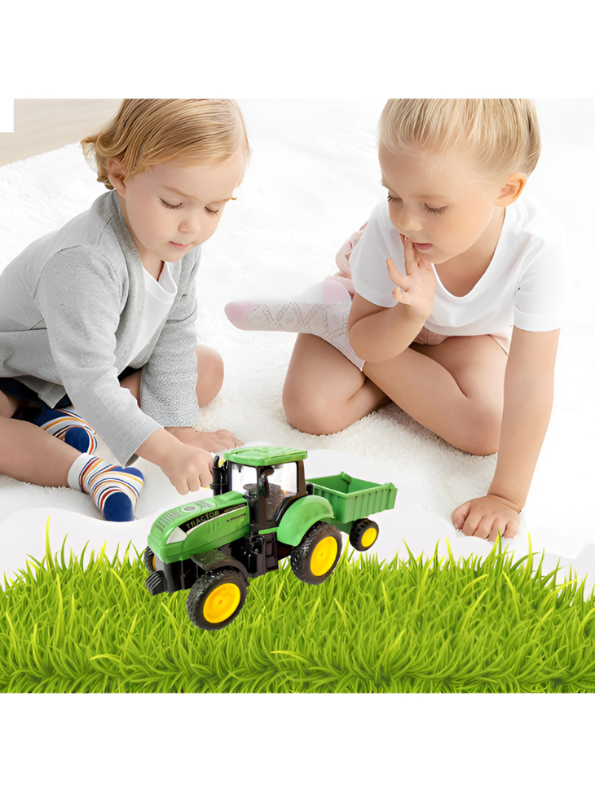 Green Diecast Toy Tractor with Detachable Trailer – Friction Powered Farm Vehicle Play Set for Kids, Realistic Agricultural Model Truck Toy TV362