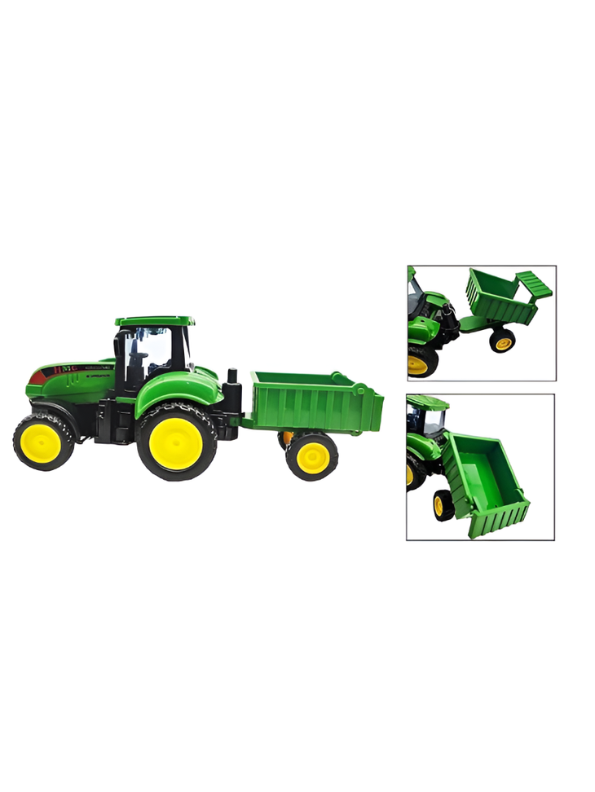 Green Diecast Toy Tractor with Detachable Trailer – Friction Powered Farm Vehicle Play Set for Kids, Realistic Agricultural Model Truck Toy TV362