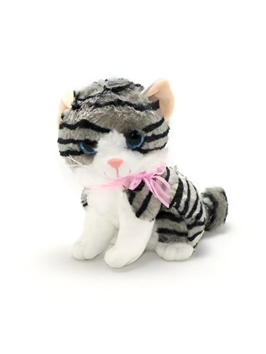 Grey Tabby Cat Plush Toy 20cm – Realistic Sitting Kitten ST15636.