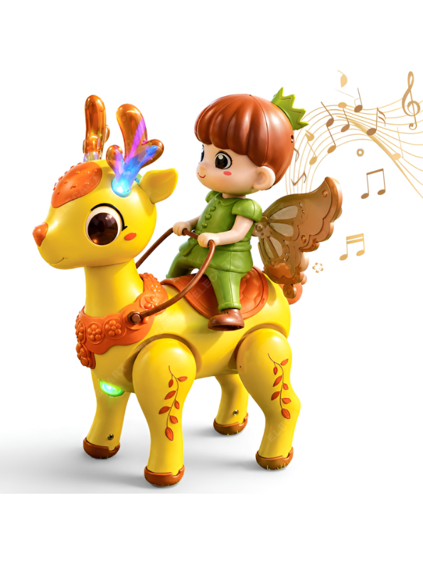 Groove Buddy Prince Genlu Magical Deer Ride Baby Toy | Interactive Musical Crawling Toy with Light-Up Antlers & Universal Driving for Toddlers TV7241