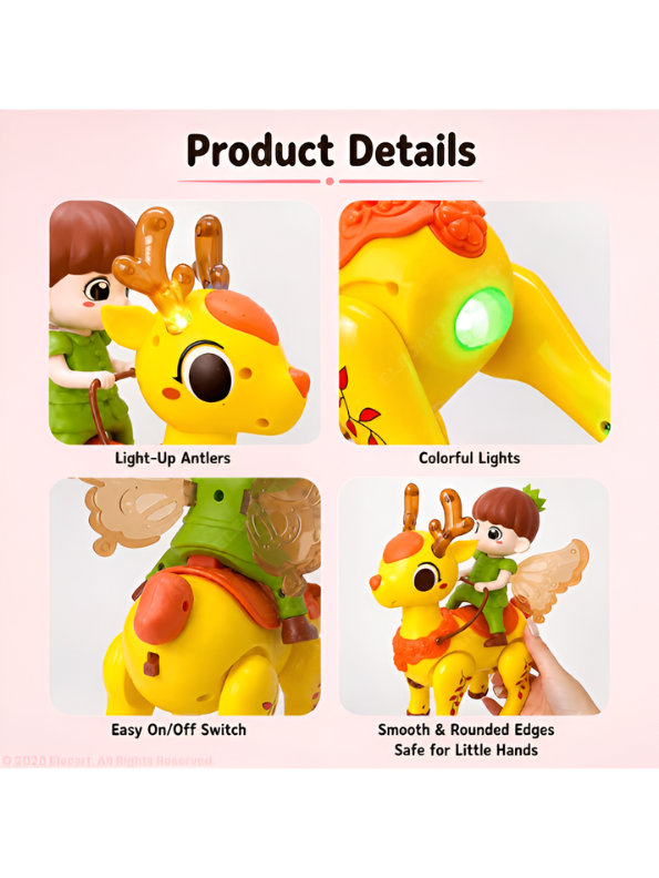 Groove Buddy Prince Genlu Magical Deer Ride Baby Toy | Interactive Musical Crawling Toy with Light-Up Antlers & Universal Driving for Toddlers TV7241