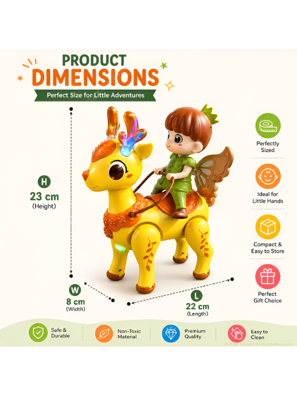 Groove Buddy Prince Genlu Magical Deer Ride Baby Toy | Interactive Musical Crawling Toy with Light-Up Antlers & Universal Driving for Toddlers TV7241