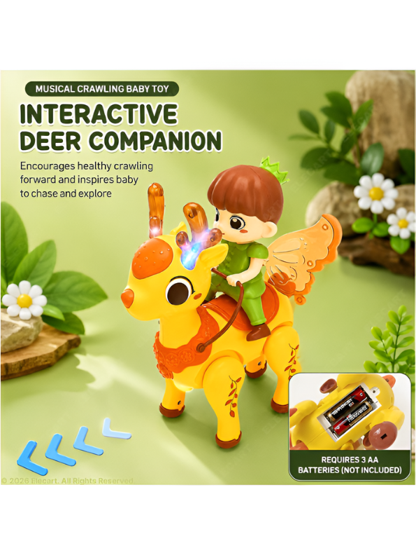 Groove Buddy Prince Genlu Magical Deer Ride Baby Toy | Interactive Musical Crawling Toy with Light-Up Antlers & Universal Driving for Toddlers TV7241
