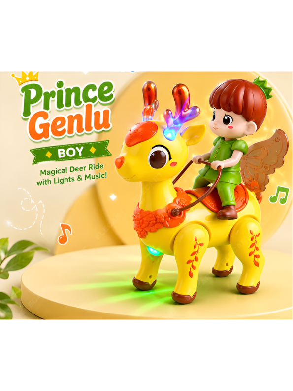 Groove Buddy Prince Genlu Magical Deer Ride Baby Toy | Interactive Musical Crawling Toy with Light-Up Antlers & Universal Driving for Toddlers TV7241