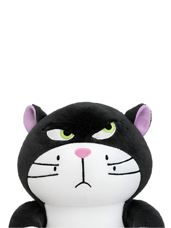Grumpy Black and White Cat Plush Toy with Music & Breathing – Interactive Soft Stuffed Animal ST15428.