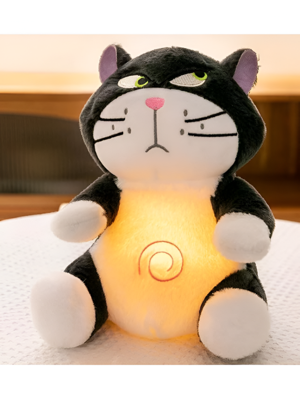 Grumpy Black and White Cat Plush Toy with Music & Breathing – Interactive Soft Stuffed Animal ST15428.