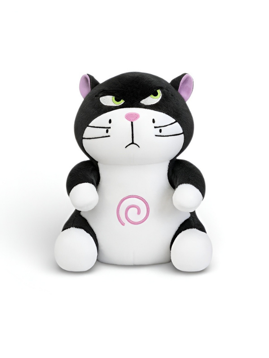 Grumpy Black and White Cat Plush Toy with Music & Breathing – Interactive Soft Stuffed Animal ST15428.
