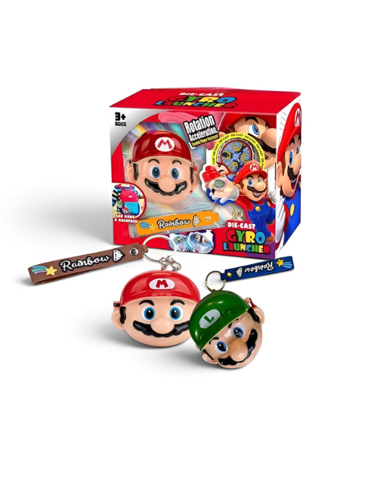 Gyro Launcher Keychain Set – 2-Piece Cartoon Spinner Top Toys with Premium Rainbow Backpack Straps TV4709.