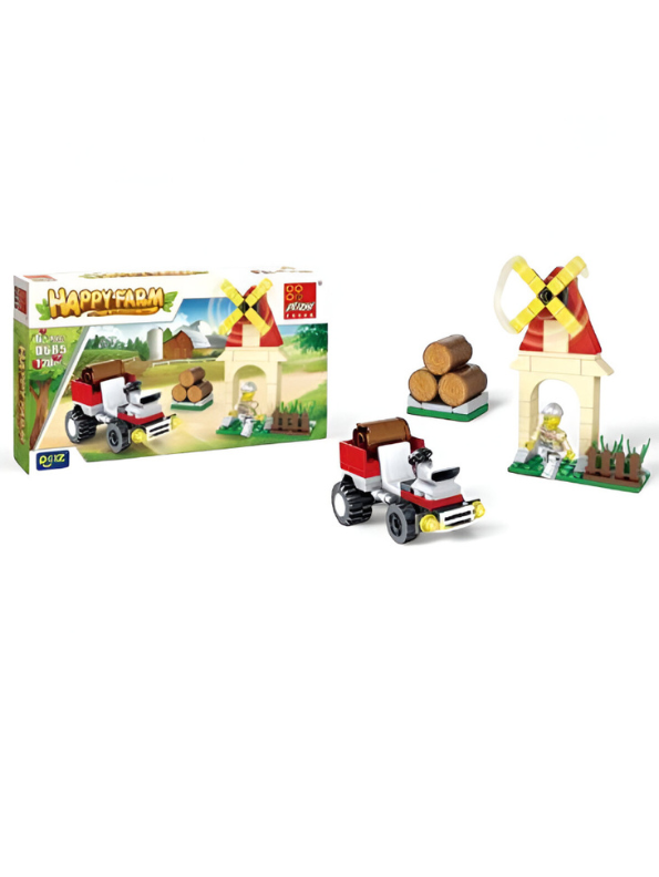 Happy Farm Building Blocks Set – 128-Piece Educational Tractor and Windmill Construction Toy for Kids TV4999.