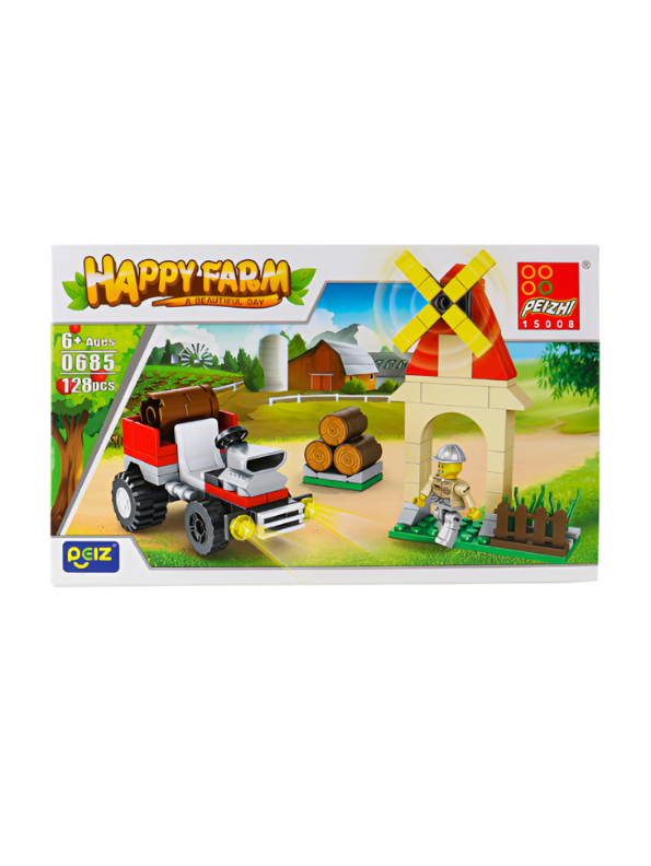 Happy Farm Building Blocks Set – 128-Piece Educational Tractor and Windmill Construction Toy for Kids TV4999.