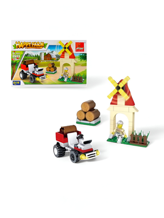 Happy Farm Building Blocks Set – 128-Piece Educational Tractor and Windmill Construction Toy for Kids TV4999.