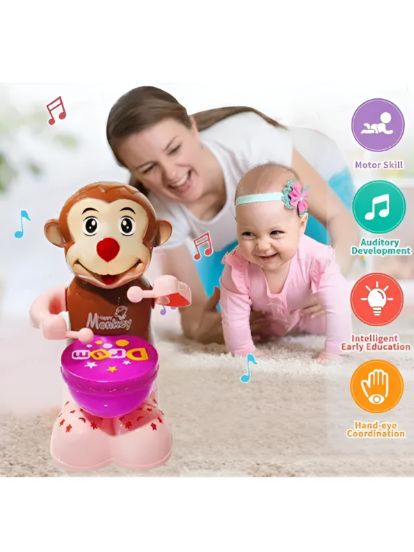 Happy Monkey Drummer Musical Toy – Battery Operated Dancing Monkey with Lights, Sound & 360° Rotation LMI8238.