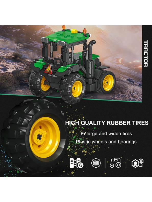 Harvest Ranch Tractor Building Set – 304 Pcs Pullback Farm Vehicle Toy for Kids TV1266.