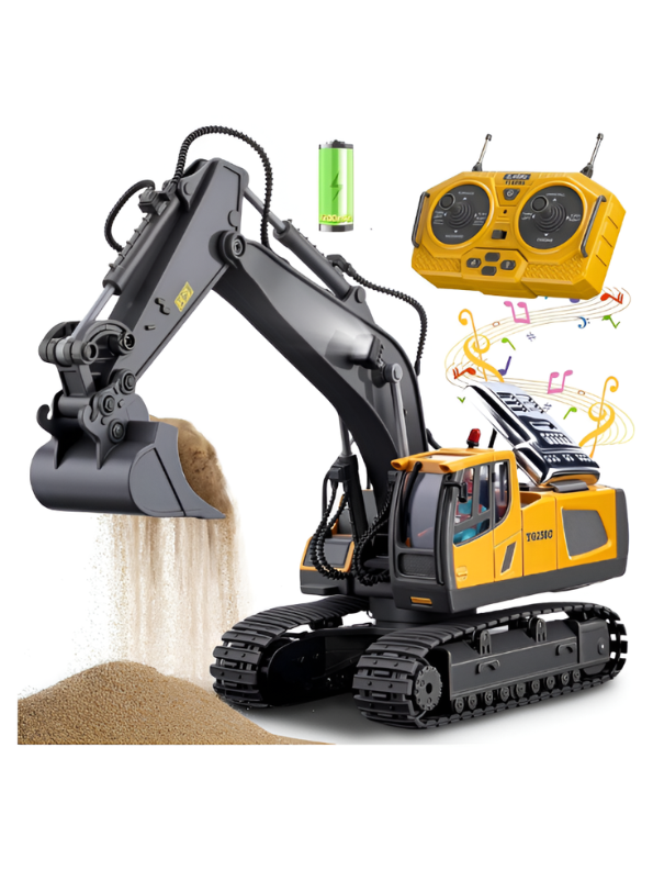 Heavy Duty RC Excavator Toy – 11-Channel 2.4GHz Remote Control Construction Truck with Alloy Bucket & Sturdy Tracks – All-Terrain Toy Vehicle TV7212