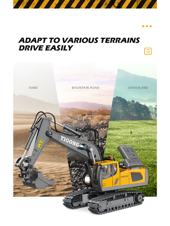 Heavy Duty RC Excavator Toy – 11-Channel 2.4GHz Remote Control Construction Truck with Alloy Bucket & Sturdy Tracks – All-Terrain Toy Vehicle TV7212