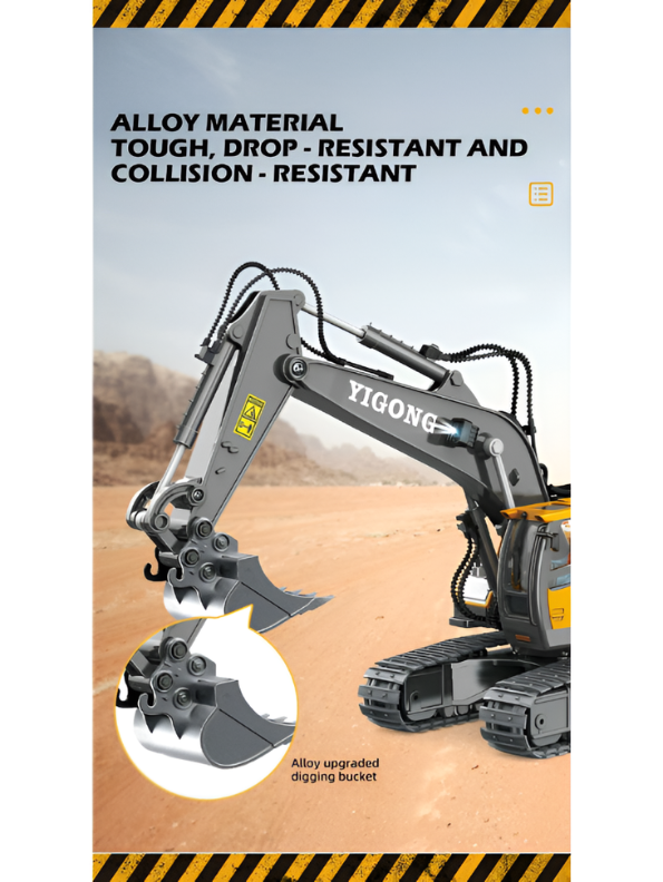 Heavy Duty RC Excavator Toy – 11-Channel 2.4GHz Remote Control Construction Truck with Alloy Bucket & Sturdy Tracks – All-Terrain Toy Vehicle TV7212