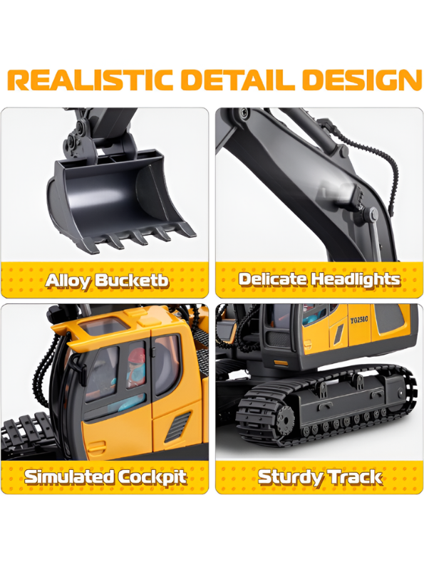 Heavy Duty RC Excavator Toy – 11-Channel 2.4GHz Remote Control Construction Truck with Alloy Bucket & Sturdy Tracks – All-Terrain Toy Vehicle TV7212