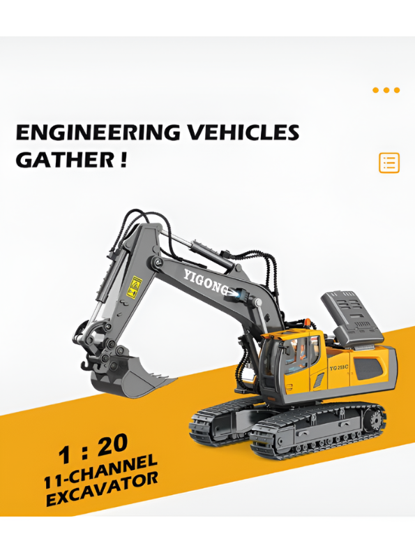 Heavy Duty RC Excavator Toy – 11-Channel 2.4GHz Remote Control Construction Truck with Alloy Bucket & Sturdy Tracks – All-Terrain Toy Vehicle TV7212