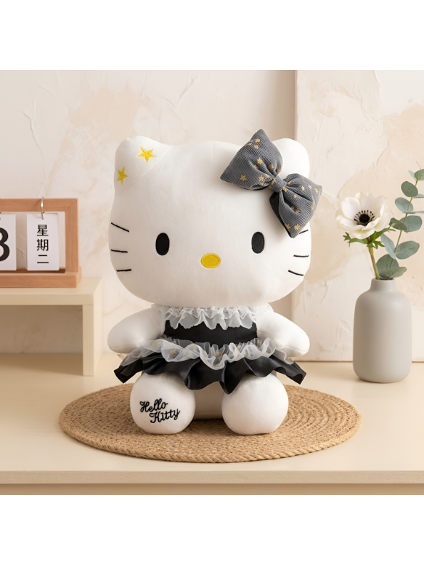 Hello Kitty 10-Inch Plush Doll – Elegant Black and White Designer Edition Stuffed Toy for Collectors and Kids ST16781
