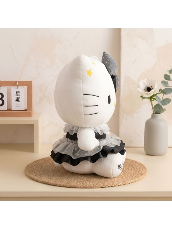 Hello Kitty 10-Inch Plush Doll – Elegant Black and White Designer Edition Stuffed Toy for Collectors and Kids ST16781