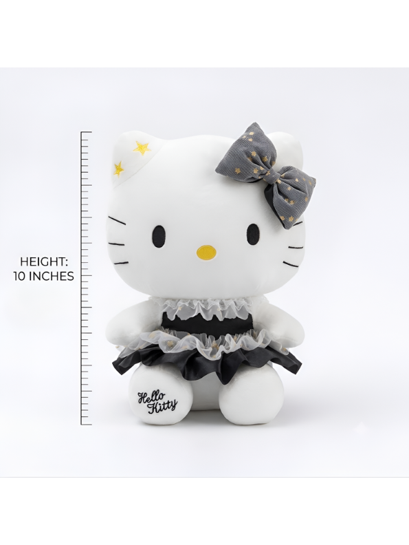 Hello Kitty 10-Inch Plush Doll – Elegant Black and White Designer Edition Stuffed Toy for Collectors and Kids ST16781