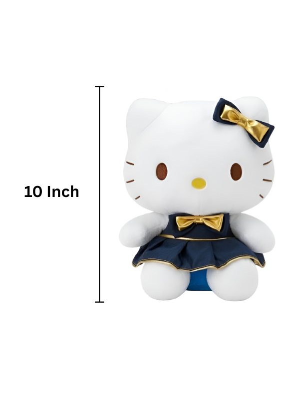 Hello Kitty 10-Inch Plush Toy – Elegant Navy Blue Dress with Gold Bow Accents ST16645.