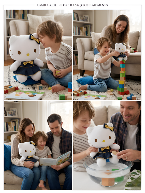 Hello Kitty 10-Inch Plush Toy – Elegant Navy Blue Dress with Gold Bow Accents ST16645.