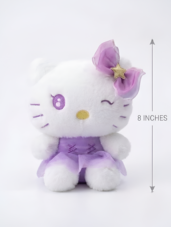 Hello Kitty 8-Inch Plush Toy in Purple Dress with Star Bow – Collectible Winking Hello Kitty Soft Toy ST16855