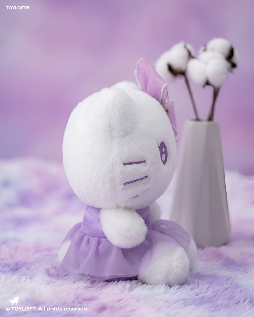 Hello Kitty 8-Inch Plush Toy in Purple Dress with Star Bow – Collectible Winking Hello Kitty Soft Toy ST16855