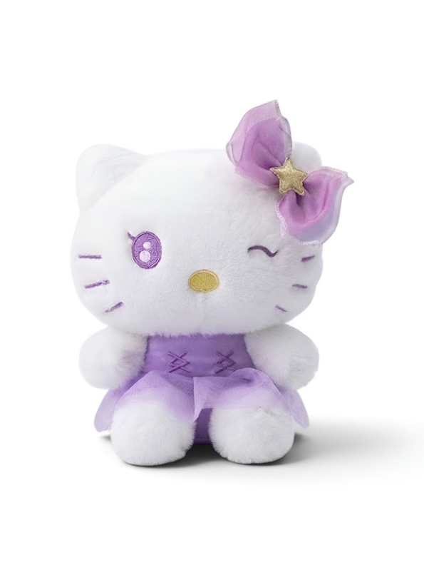 Hello Kitty 8-Inch Plush Toy in Purple Dress with Star Bow – Collectible Winking Hello Kitty Soft Toy ST16855