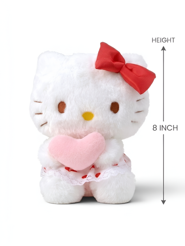 Hello Kitty Plush Toy - 8-Inch Soft Stuffed Animal with Pink Heart and Red Bow for Kids ST11131