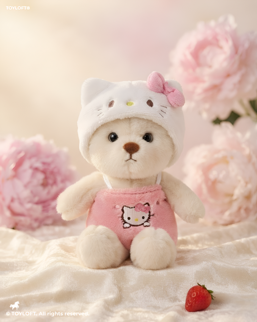 Hello Kitty Teddy Bear Plushie | 8 Inch Cute Soft Teddy Bear in Pink Hello Kitty Outfit ST15739