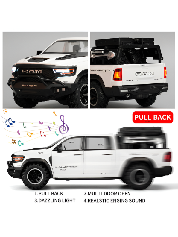 Hennessey Mammoth 1000 RAM TRX 1:32 Scale Diecast Model Truck White with Acrylic Display Case