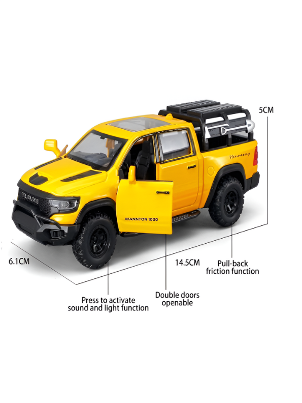 Hennessey Mammoth 1000 RAM TRX 1:32 Scale Diecast Model Truck Yellow with Acrylic Display Case MD520