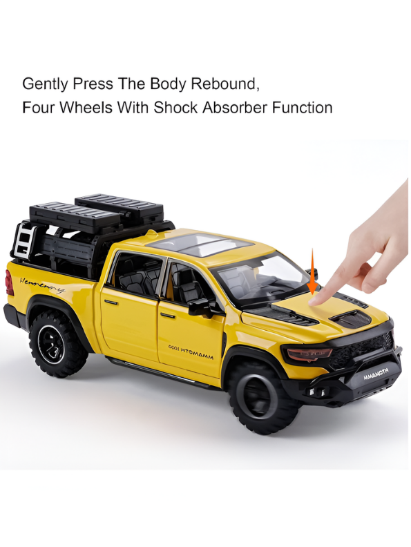 Hennessey Mammoth 1000 RAM TRX 1:32 Scale Diecast Model Truck Yellow with Acrylic Display Case MD520