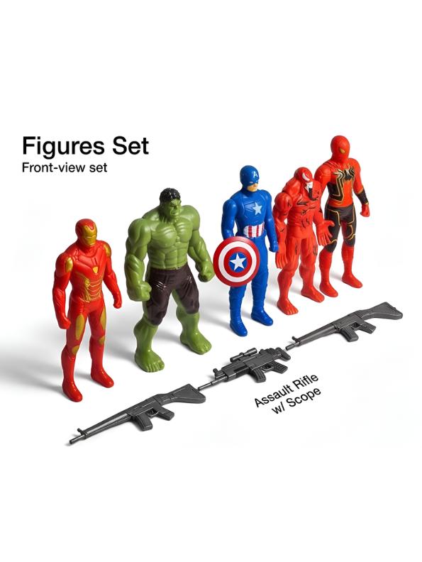 Heroes of Might Superhero Action Figure Set (5-Pack) with Toy Assault Rifles & Shield LMI15650