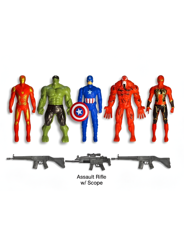 Heroes of Might Superhero Action Figure Set (5-Pack) with Toy Assault Rifles & Shield LMI15650
