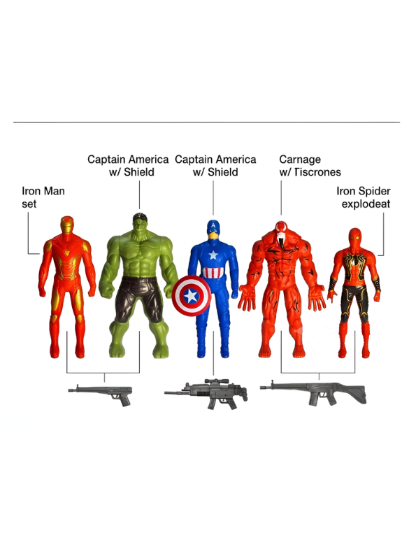 Heroes of Might Superhero Action Figure Set (5-Pack) with Toy Assault Rifles & Shield LMI15650