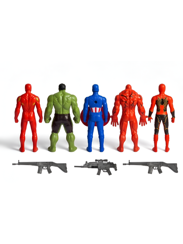 Heroes of Might Superhero Action Figure Set (5-Pack) with Toy Assault Rifles & Shield LMI15650
