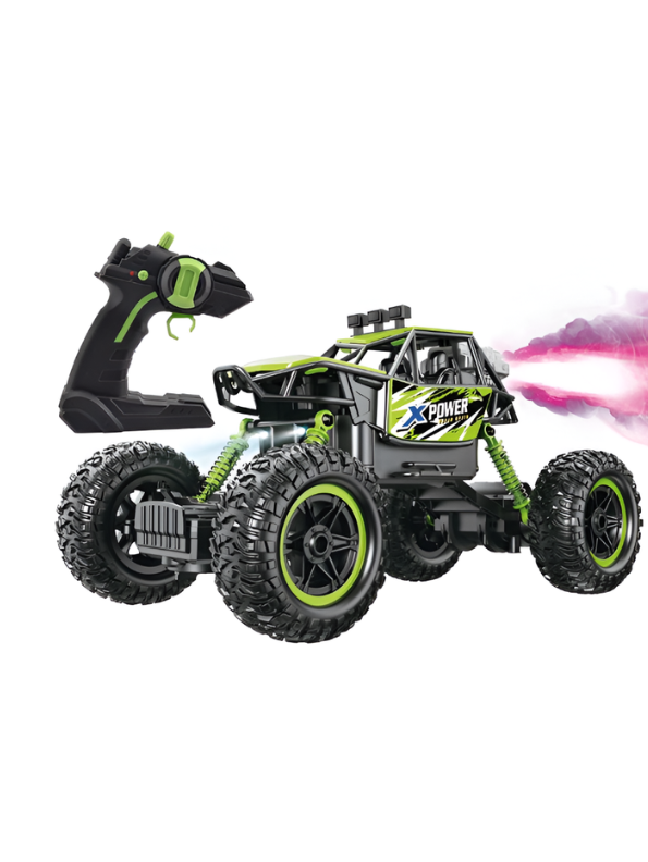High-Speed 4WD RC Monster Truck with Smoke Spray Effect and LED Lights – Green 1:14 Scale Off-Road Toy Car for Kids TV1052