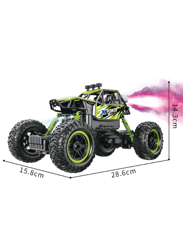 High-Speed 4WD RC Monster Truck with Smoke Spray Effect and LED Lights – Green 1:14 Scale Off-Road Toy Car for Kids TV1052