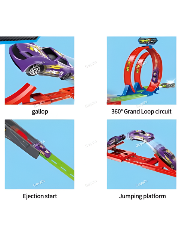 High-Speed Track Racing Toy Set with 360° Double Loop Circuit, Launch Ejection & Jumping Ramp – Inertia Powered Stunt Car Playset MD52
