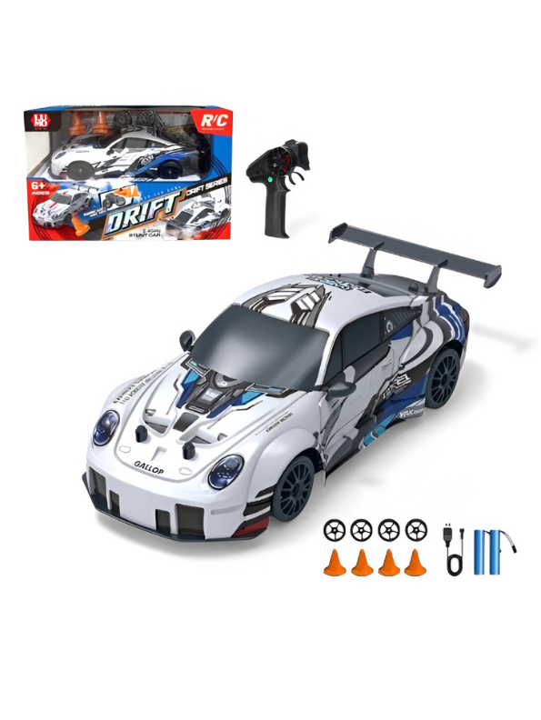 High Speed 2.4GHz Remote Control Drift Stunt Car with Extra Tires, Traffic Cones & Rechargeable Battery NX16327.