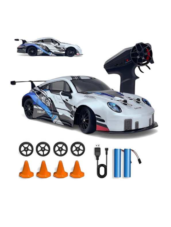 High Speed 2.4GHz Remote Control Drift Stunt Car with Extra Tires, Traffic Cones & Rechargeable Battery NX16327.