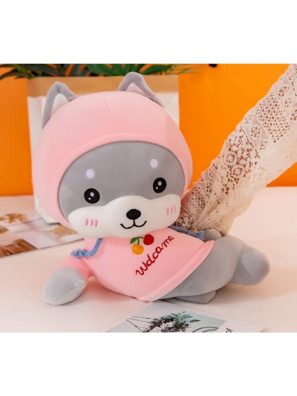 Pink Husky Plush Soft Toy – Cute Stuffed Dog Doll for Babies
