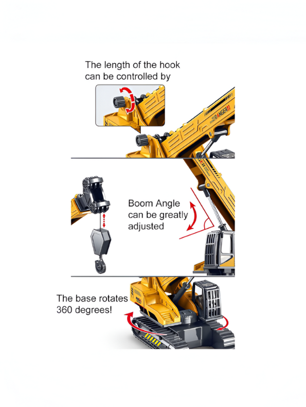 Hydraulic Crawler Crane Toy for Kids | 21.45-Inch Extendable Boom, Construction Vehicle NX15465.