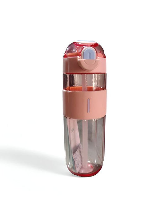 Pink - HydroMate – 580ml Plastic Water Bottle with Push-Button Sipper and Straw NOV5267.